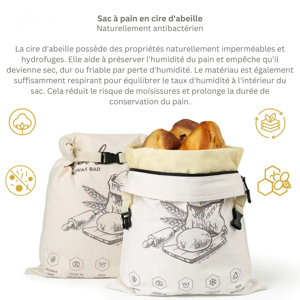 Sac à pain en cire d'abeille biologique – 100 % coton